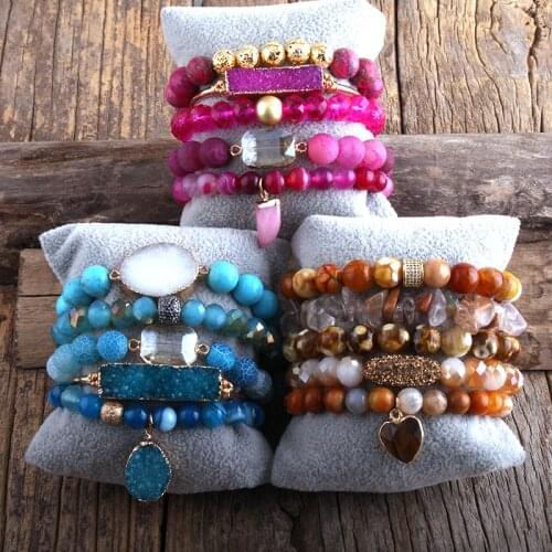 RH Fashion Boho Jewelry Natural Stone Beaded Bracelet 5pc Bracelets Sets For Women Gift DropShip