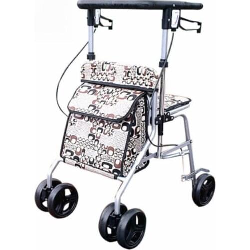 Four Wheel Seniors Roller Walker With Seat & Brake, Lightweight Foldable Elderly Wheelchair, Portable The Aged Stroller
