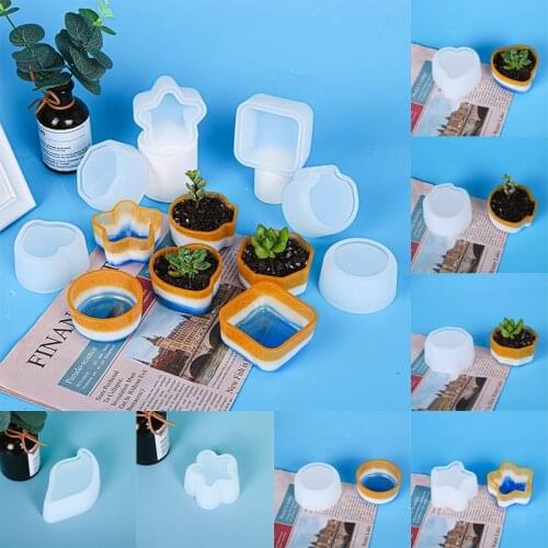 Plant Flower Pot Epoxy Resin Mold Dish Plate Succulent Flowerpot Silicone Mould DIY Crafts Making Tool Home Decorations