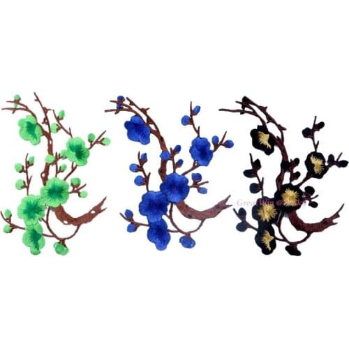 Flower Branch Leaf Tree Iron On Patch Embroidered Patches Rose DIY Hotfix Motifs Sewing On Appliques High Quality