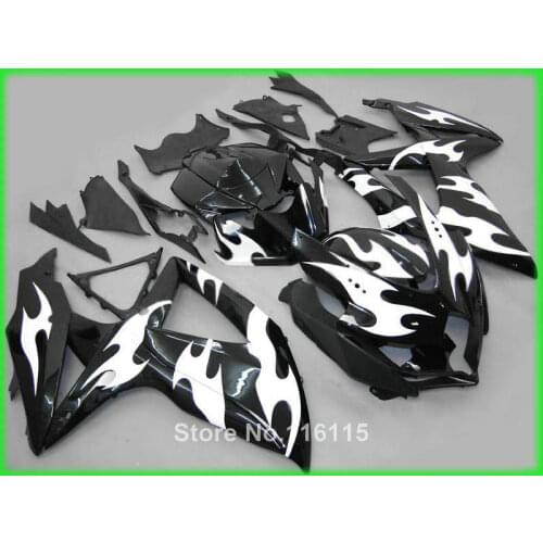 Perfect fit for SUZUKI K8 K9 GSXR 600 750 2008 2009 2010 white flames black fairing kit GSXR600 GSXR750 08 09 10 fairings set XF