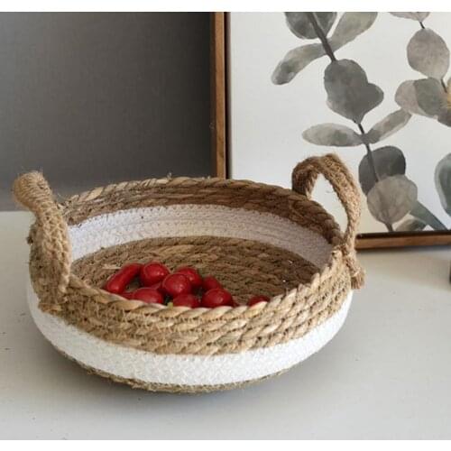Storage Basket Wear-resistant with Handle Round Straw Storage Basket for Book Decorate Organize and Store Items Keep Home Clean