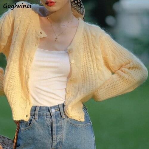 Cardigan Women Japanese Style Full Puff Sleeves Hollow Out Stylish Girls Pure Casual Knitting Autumn Preppy Soft Loose Vintage