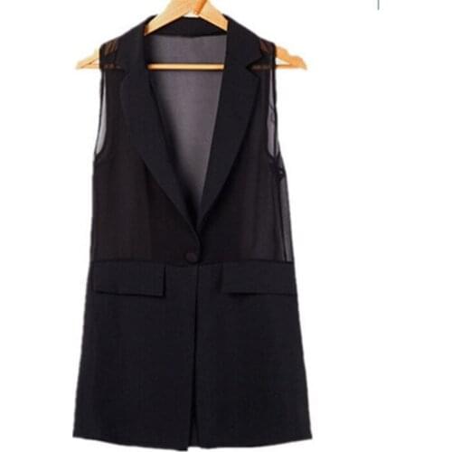 Classic Large Size Chiffon Vest Women Elegant Suit Vest Spring Office Lady Sleeveless Jackets Black Waistcoat Outerwear 2021