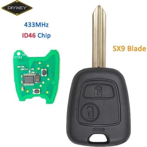 DIYKEY 2 Button 433MHz ID46 Chip Remote Control Car Key Fob for Citroen Saxo Picasso Xsara Berlingo with SX9 Uncut Blade