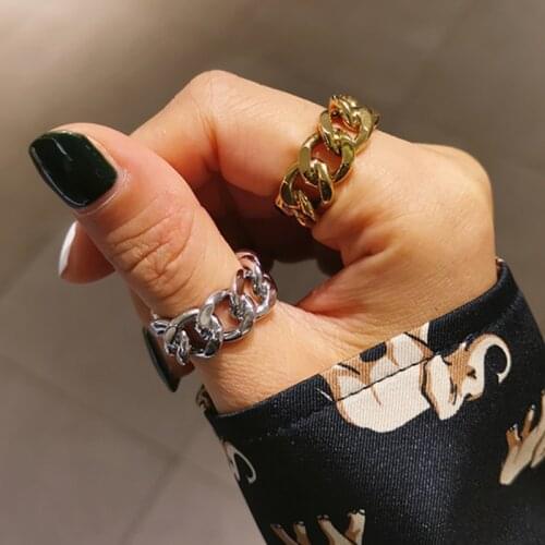 Vintage Cool Chunky Punk Chain Rings Link Twisted Geometric Finger Ring for Women Men Open Ring Adjustable Snake Rings