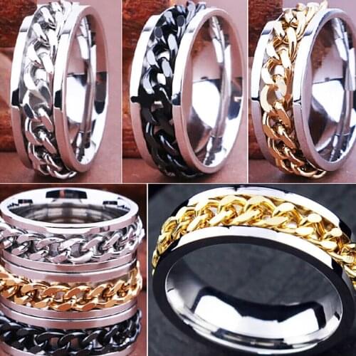 New 5pcs mix silver/gold/black color Ring Mens Womens stainless steel chain spinner elegant decoration finger luxury Jewelry