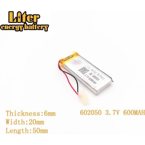Liter energy battery 3.7V 600mAh 602050 plug Lithium Polymer Rechargeable Battery For MP3 MP4 MP5 Lithium polymer battery