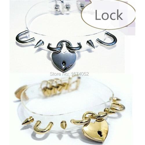 Fashion Harajuku Neko 100% Handcrafted Gold Metal Clear Transparent Padlock Key Choker PVC Collar Necklace