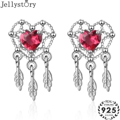 Jellystory Trendy 925 Silver Jewelry Earrings with 6mm Heart-shape Ruby Gemstones Drop Earrings for Women Wedding Gift Wholesale