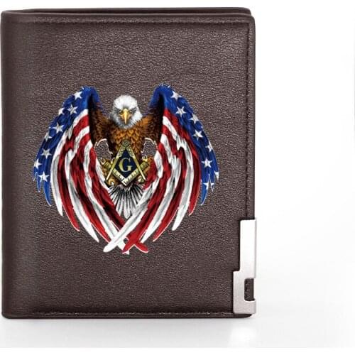 Fashion United States Eagle Masonic Printing Wallet Leather Purse For Men Credit Card Holder Short Male Slim Coin Money Bags