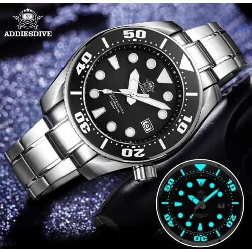 ADDIESDIVE Watch Men NH35 Automatic Mechanical Self Winding Wristwatch BGW9 Sapphire Crystal Luminous Dial 200M Waterproof