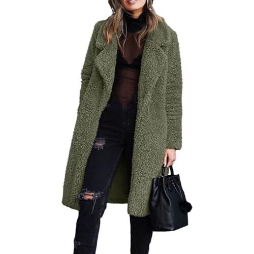 2020 New Winter Thicken Fleece Coats Women Long Warm Long Sleeve Faux Fur Lapel Jacket Female Teddy Cardigan Outwear