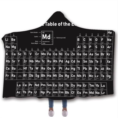 Digital Printed Hooded Blanket Cloak Thicker Cape Shawl New Creative Fashion Chemical Periodic Table 3D Model Number Side Joint