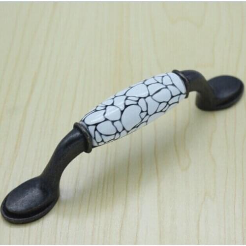 Hole space 96mm white crack ceramic kitchen cabinet handles,antique zinc alloy drawer dresser wardrobe furniture handles pulls