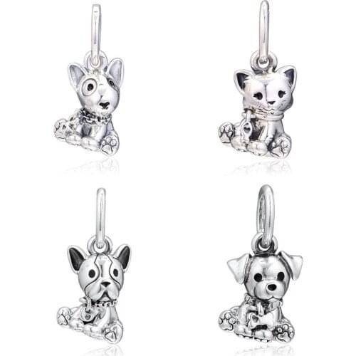Puppy Dog & Cat Floating Charms for Silver 925 Bracelets Fashion Jewelry Family Pet Silver Charms for Jewelry Making Lovely DIY