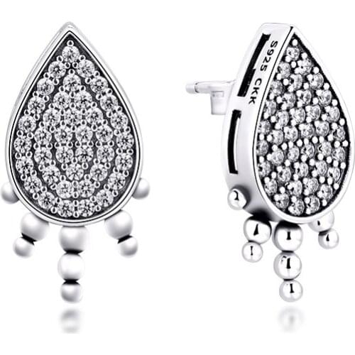 Shimmering Teardrops Stud Earrings 925 Sterling Silver Jewelry Free Shipping