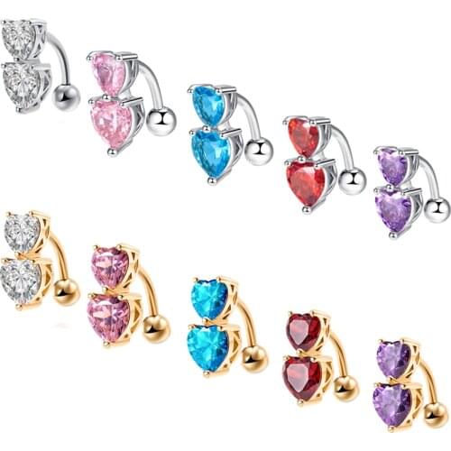 Love & Annie Double Heart Stainless Steel Navel Piercing Belly Button Rings AAA CZ Body Jewely Accessories Girls Gift