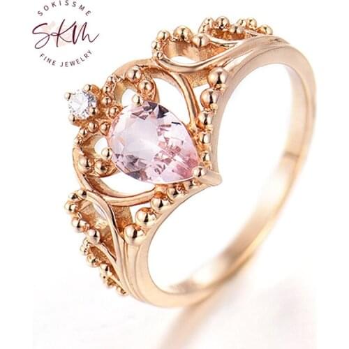SKM brand designer Morganite rings for women crown rings 14k rose gold Engagement rings designer Anniversary Luxury Fine Jewelry