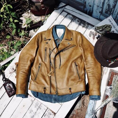 CDJ-35 Asian Size Super Top Quality Heavy Genuine Italian Cow Leather Slim Classic Cowhide Stylish Rider Jacket