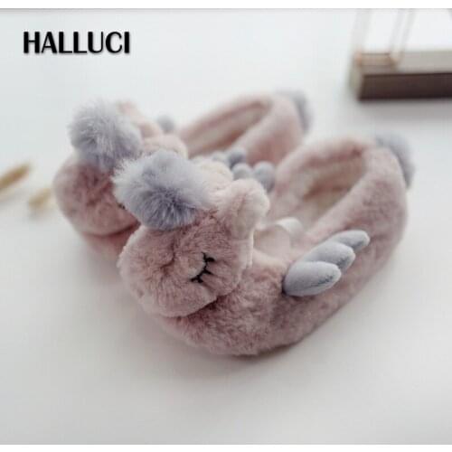 Child Winter Kawaii unicorn home shoes slippers Japanese boys and girls plush indoor slippers soft Bedroom non-slip flats