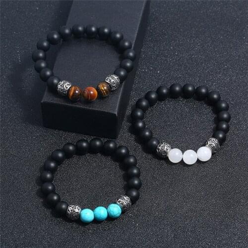 Tigers Eye And Matt Black Obsidian Natural Stone Beads Elastic Bracelet,Rebel Heart Jewelry for Men Woman