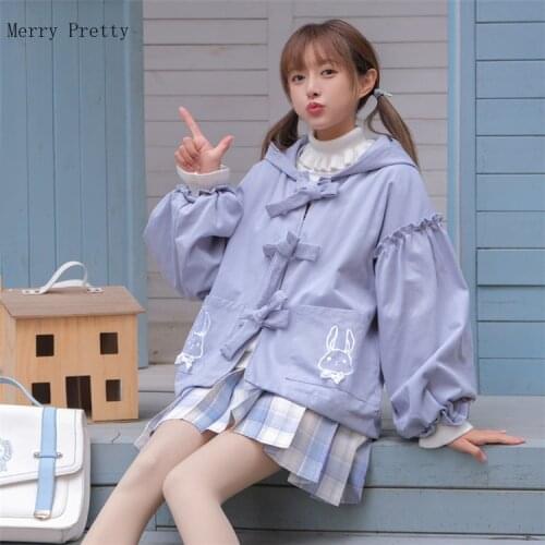 Japan Sweet Kawaii Jacket Women Spring Pink Thin Coat Female 2021 Autumn Cute Bunny Lolita Girls Casual Blue Outerwear Coats