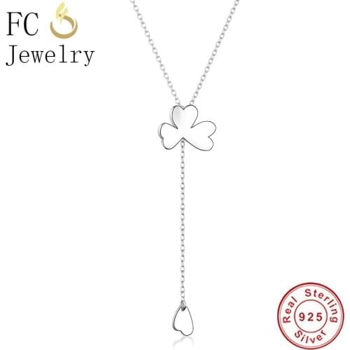 FC Jewelry 925 Sterling Silver Four Heart Leaf Clover Chain Statement Necklace & Pendant Femme Collar Ketting Choker 2019 DIY