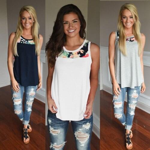 Womens New Colourful Floral Printed Sleeveless Ladies O Neck T-Shirt