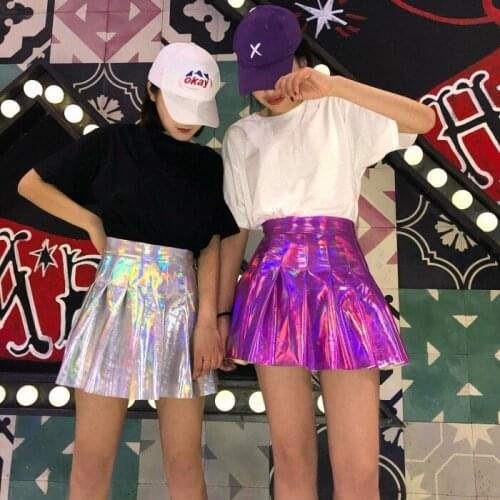 Streetwear Harajuku Pleated Skirt Female High Waist PU Leather A-line Skirt Student Skirt Hippie Skirts Faldas Mujer Moda 2021