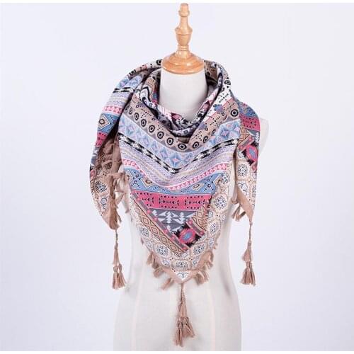 Clothing Accessories Womens Scarves Winter Warm Neck Protect Vintage Bohemian Ethnic Style Square Beautiful Ladies Shawls Tassel