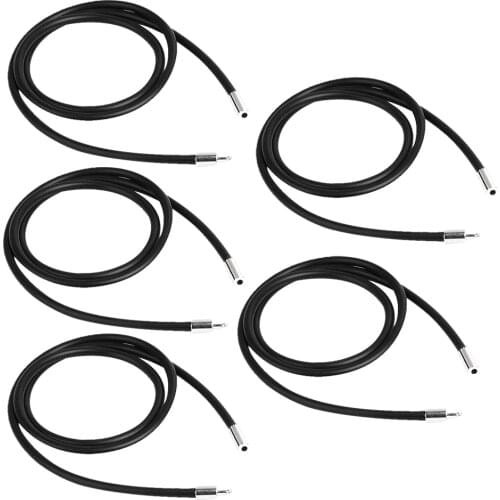 5pcs Women 20 Inch Black Rubber Stainless Steel Link Cord Necklace Chain Rubber Necklaces