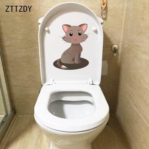 ZTTZDY 18.8*22.4CM Cute Hand Drawn Cat Bathroom Toilet Sticker Decor Home Wall Decals T2-0024