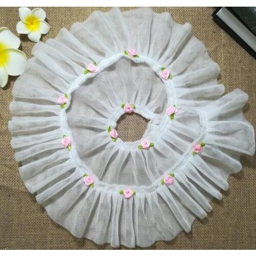 1M Pleated Guipure Yellow Pink Rose Lace Ribbon Trim 9cm Diy Sewing White Lace Fabric Dress Decoration Clothes Craft Supplies V4