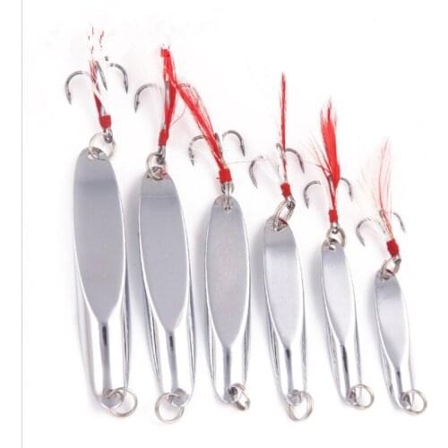 1PCS Metal Iron Plate BaitHard Bait Flash Noise With Feather High Hook Iuminous Bevel Night Sequin Fishing Tackle
