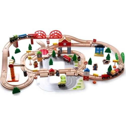 120 Pcs/set Wooden Railway Car Train Set Toys For Kids Wood Puzzles Educational Model Small Track Cars Boy Gift Children Diy Toy