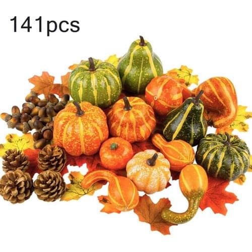 141Pcs Artificial Pumpkin Pine Cone Maple Leaf Photo Props Halloween Home Party Festival DIY Pendant Set Decor Props