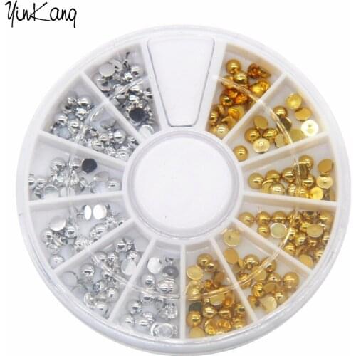 2mm Acrylic Golden Silver Studs Nail Art Stickers DIY Manicure Tips Rhinestone Decor Wheel