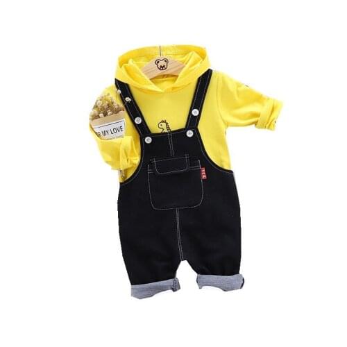 Autumn Baby Kids Cartoon Hooded T Shirt Strap Rompers Pants Children Casual Boys Girls Cotton 2pcs/set Suits Toddler Tracksuits