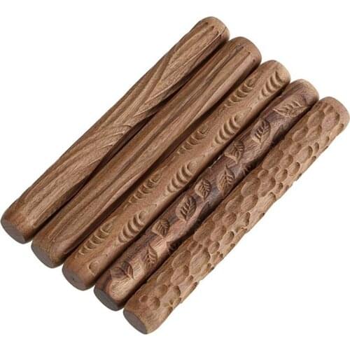 5 Pcs Pottery Tools Wood Hand Rollers,For Clay Stamp Pattern/Roller Pattern,Ceramic Tools,Arcilla Polimerica Dab Tool