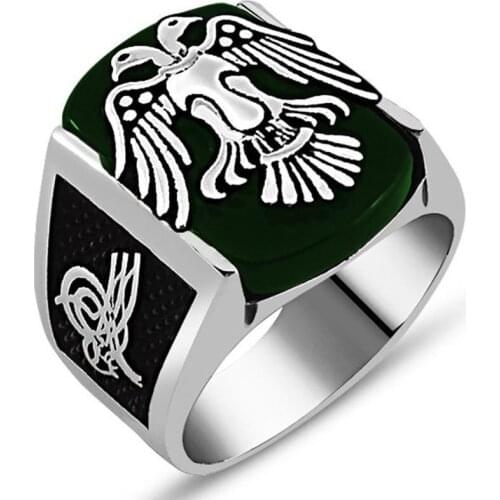 925 sterling Silver Agate On Double-Headed Eagle Ring