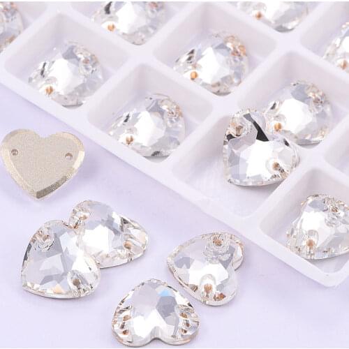 AAAAA Quality Heart Glass Strass Sew On Rhinestone Flatback Heart Glitter Diamond стразы Sewing Rhinestone Wedding Dress B3826