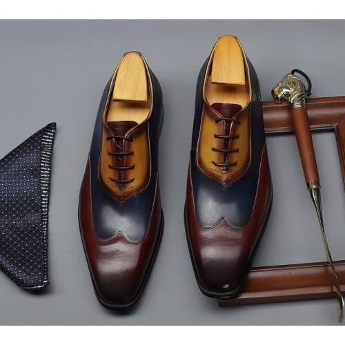 B-906 Italian brand Men Oxfords shoes Handmade Dress Genuine Leather Church Block Social Suits Wedding Dress Men