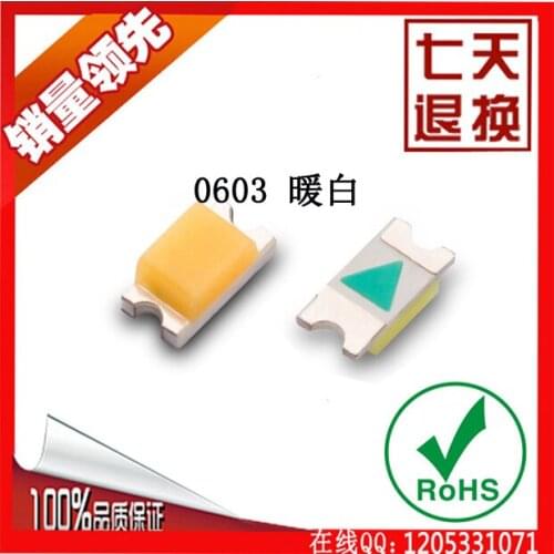 Free shipping 1000PCS 0603 WARM WHITE LED 1608 1.6*0.8*0.45mm 3.0-3.2V 400-600mcd 2800-3200K LAMP Light beads WHOLESALE