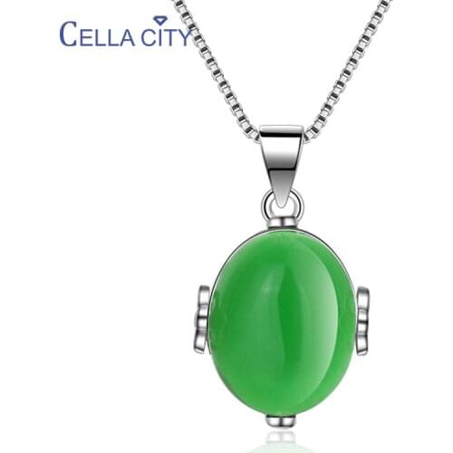 Cellacity Classic Silver 925 Jewelry Gemstone Necklace for Women Oval Green Red Agate Pendant Charms Female Clavicle Chain Gift
