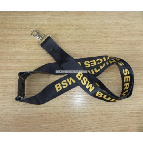 Black Neck Place Safety Released buckle Polyester Lanyard With Yellow Logo Sublimation Print Cheap Lanyard Strap