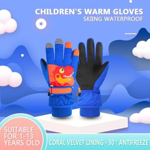 Outdoor Childrens Cycling Gloves Unisex Winter Ski Gloves Velvet Thick Warm Mitten Waterproof Cartoon For Cycling Skiing