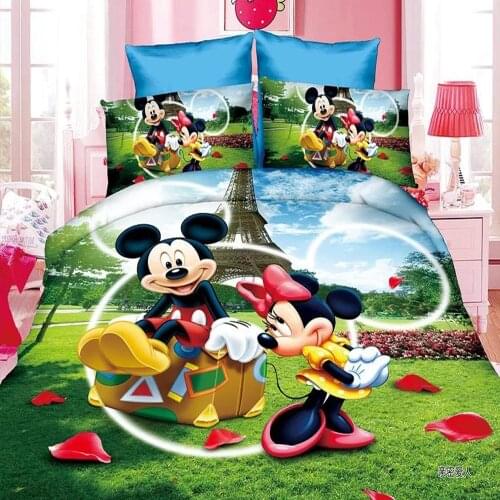 DISNEY Mickey Minnie Mouse Girls Bedding Set Cartoon Digital Printing Soft Pillowcase Duvet Cover Sets Childrens Bedding Set