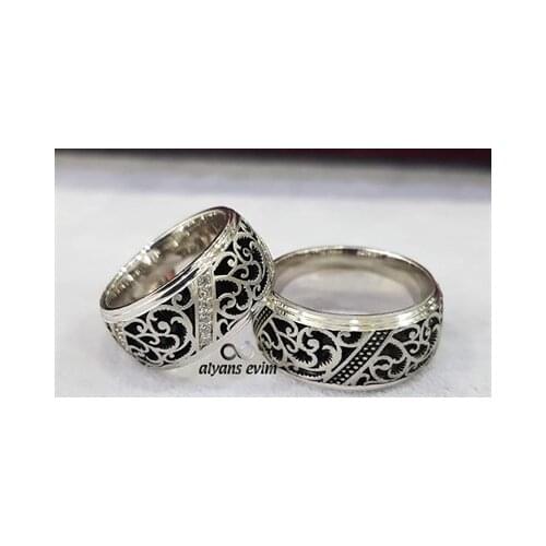 Ivy Patterned Double Silver Wedding Band Ring