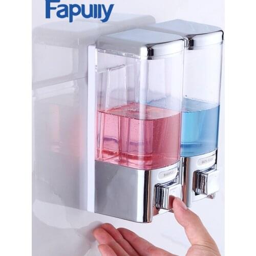 Fapully Cheapest Liquid Double Soap Dispenser Chrome Wall Mounted Shower Facility Shampoo Soap Dispenser Bathroom Accessories